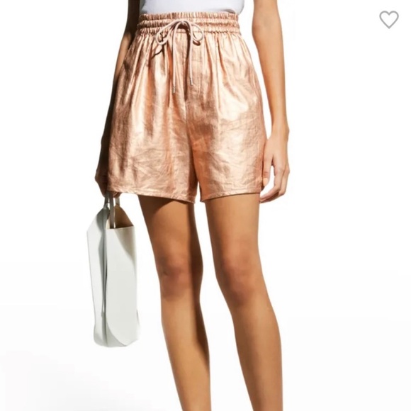 A.L.C. Ryder Metalix linen shorts in rose gold.,All Products : American Fashion Style Bags On Sale